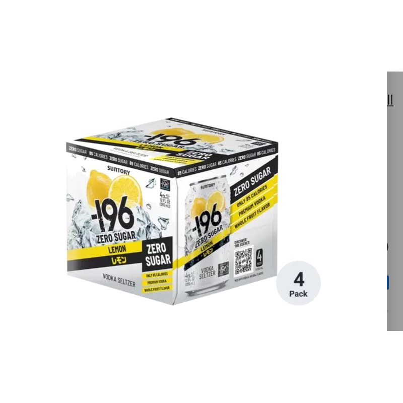 196 Lemon Zero Sugar Vodka Seltzer 4 Pack