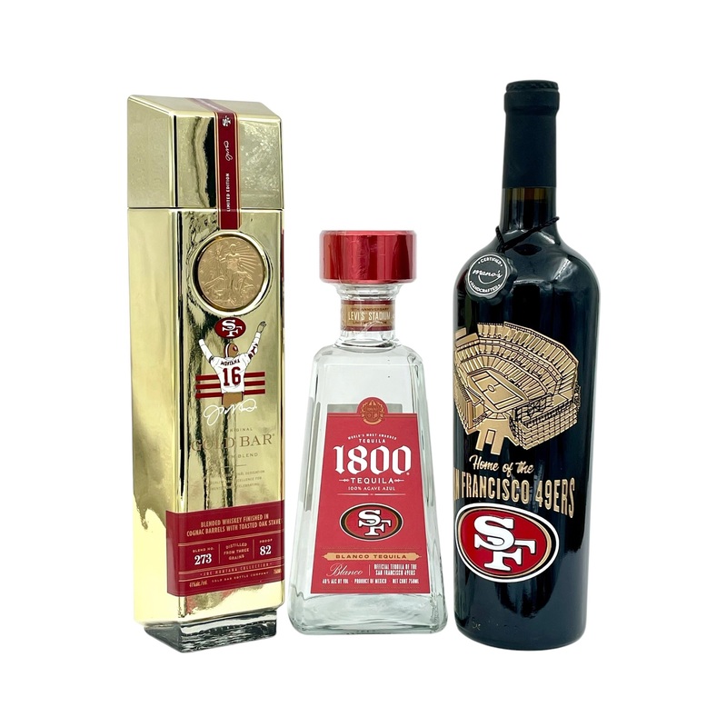 The San Francisco 49ers Supergift 3 Bottle Set of Logo Whiskey, Wine & Tequila!