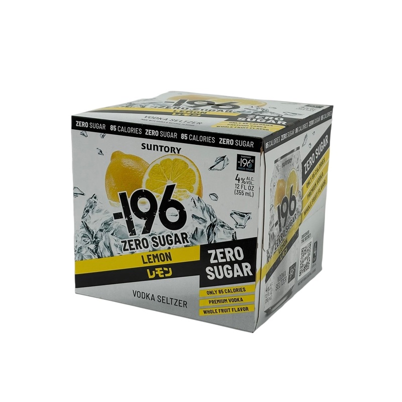 Suntory -196 RTD Lemon Vodka ZERO SUGAR Seltzer 4 x 355 ml cans