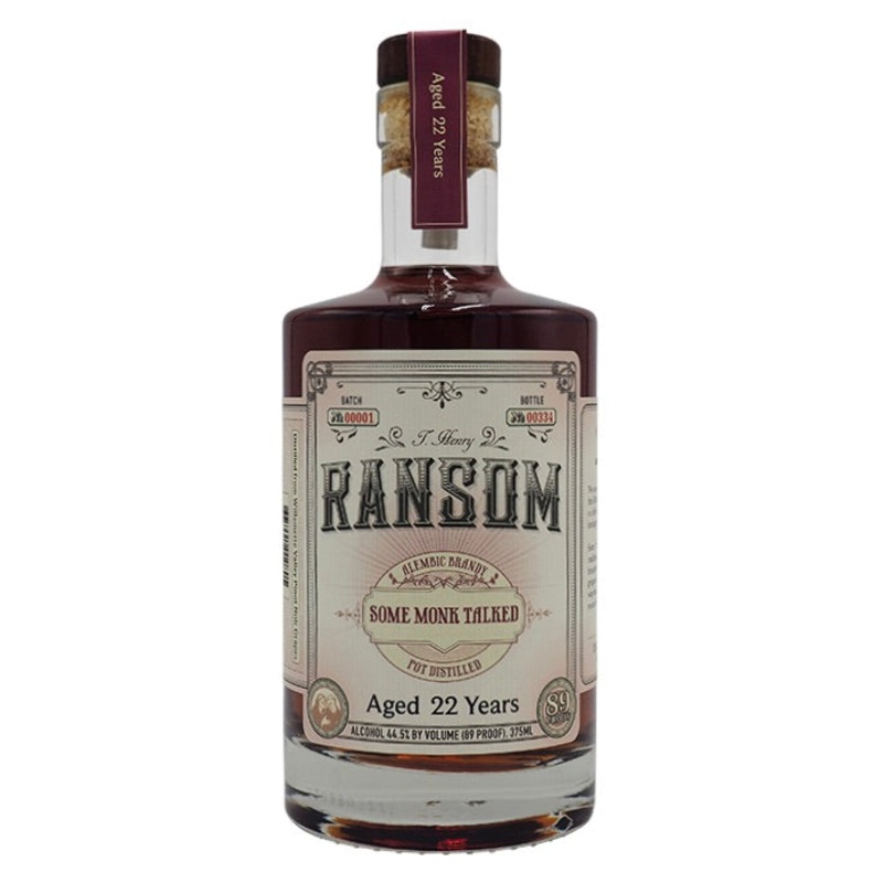 Ransom 22 Year Old Some Monk Talked Pinot Noir Alembic Pot Distilled Oregon Brandy 375 ml