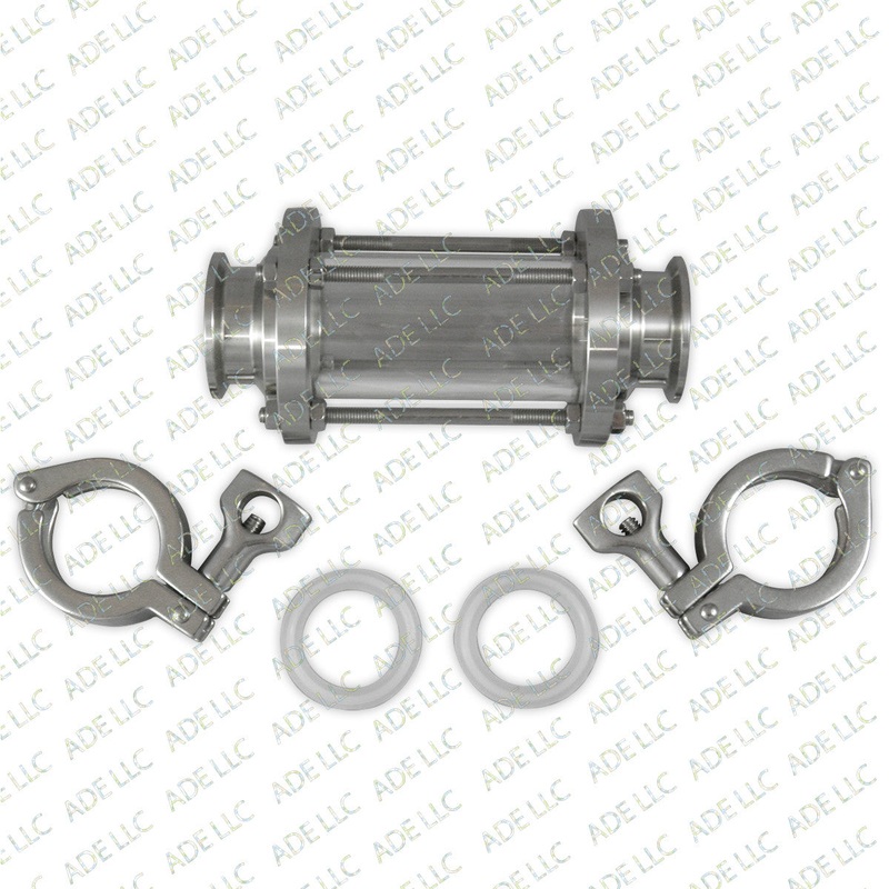 1.5 BOROSILICATE TRI CLAMP SIGHT GLASS WITH GASKETS AND TRI CLAMPS