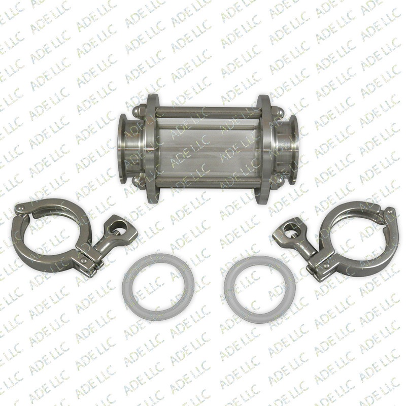 2 BOROSILICATE TRI CLAMP SIGHT GLASS WITH GASKETS AND TRI CLAMPS