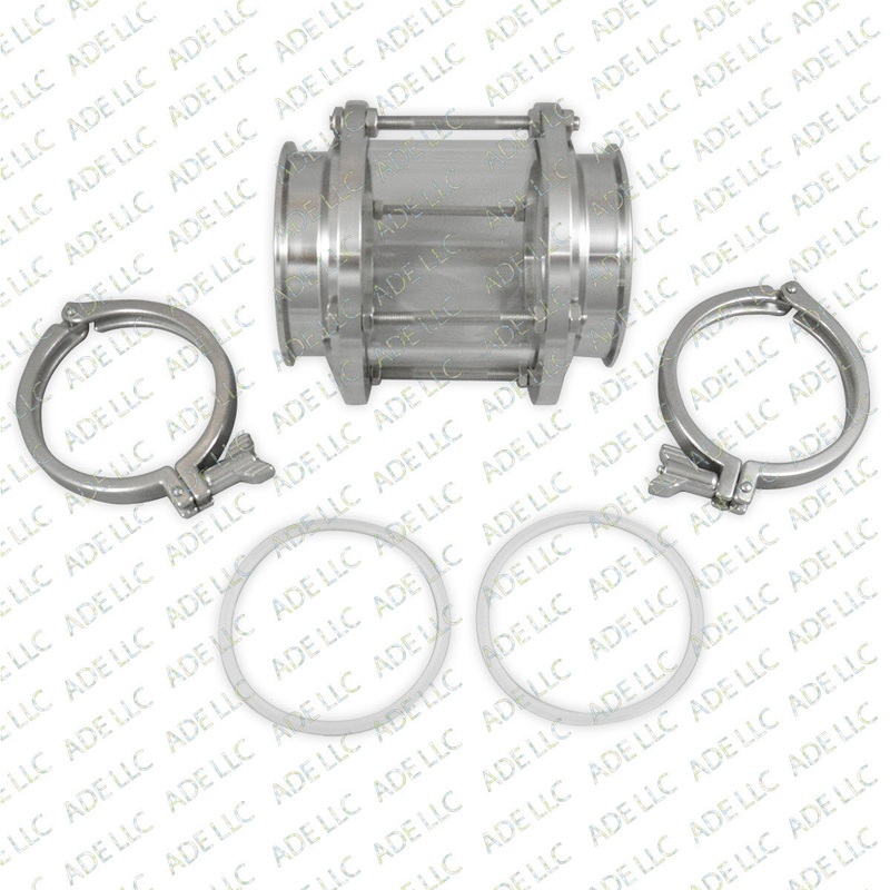 4 BOROSILICATE TRI CLAMP SIGHT GLASS WITH GASKETS AND TRI CLAMPS