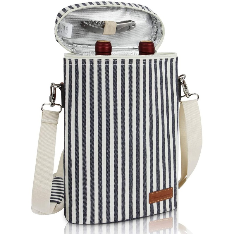 Canvas wine carrier|Blue stripe